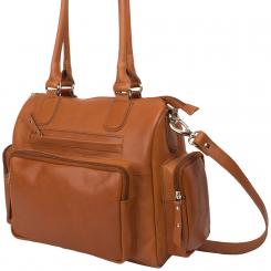 Große Rind Nappaledertasche mit 3 Außentaschen - cognac 