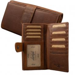 RFID Protection Große Damenbörse, 20 Kartenfächer Büffel Pull-Up Vintage Leder 