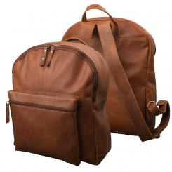 Großer Rucksack mit aufgesetzter Tasche - Büffel Pull-Up Vintage Leder 