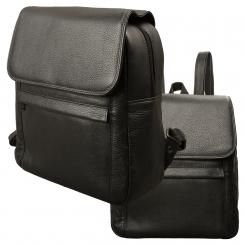 Großer formstabiler Überschlag Rucksack - Rind Nappa Leder schwarz 