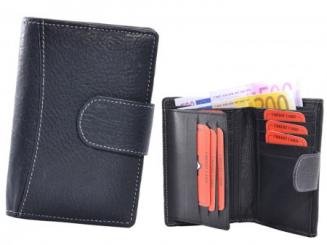 Mittlere Damenbörse Rind Leder - schwarz 