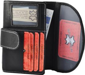 Damenbörse mit Passbild Fach Rind Leder schwarz 