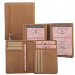 RFID Protection - Doppelnaht Hunterleder Hochformat Geldbörse - helles Hunter 