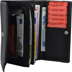 Große Damenbörse mit Reißverschluss - Rind Leder schwarz 