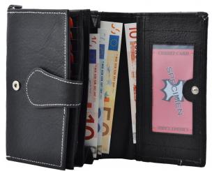 Edle große Damenbörse - viele Fächer - Rind Leder schwarz 