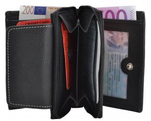 Kleine Damenbörse mit Reißverschluss - Rind Leder schwarz 