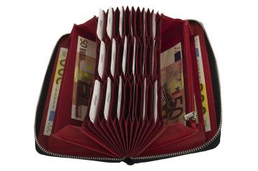 Damenbörse Rindleder schwarz mit rotem Innenfutter 