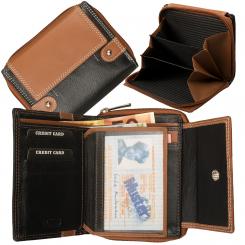 RFID Protection - Damenbörse mit 11 Kartenfächern - Rind Nappa Leder schwarz/braun 