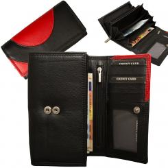 RFID Protection - Große Damenbörse mit 5 Kartenfächern, 4 Scheinfächern - Rind Nappa Leder schwarz/rot 