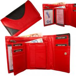 RFID Protection - Mittlere Damenbörse mit 8 Kartenfächern - Rind Nappa Leder rot/schwarz 