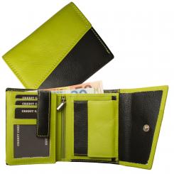 RFID Protection - Damenbörse mit 12 Kartenfächern - Rind Nappa Leder schwarz/grün 