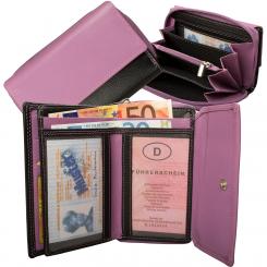 RFID Protection - Mittlere Damenbörse mit 10 Kartenfächern, 2 Scheinfächern - Rind Nappa Leder schwarz/violett 