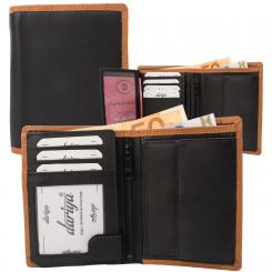 Rindleder Doppelnaht Geldbörse mit großem Kleingeldfach, 7 Kartenfächer - Farbakzente 