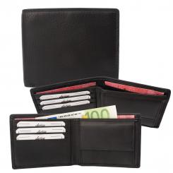 Flache Rindleder Doppelnaht Geldbörse mit großem Kleingeldfach, 3 Kartenfächer 