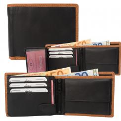 Rindleder Doppelnaht Geldbörse mit großem Kleingeldfach, 6 Kartenfächer - Farbakzent 