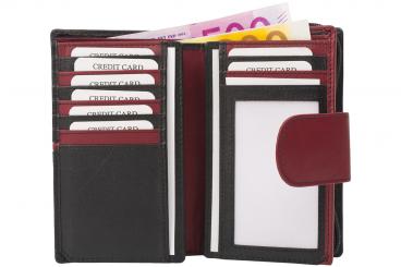 Mittlere Damenbörse 16 Kartenfächer - Nappa Leder - schwarz/bordo 