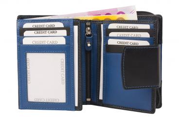 Kleine Damenbörse 11 Kartenfächer - Nappa Leder - schwarz/blau 