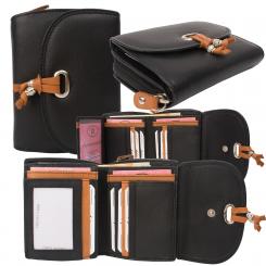 Kleine Damenbörse 10 Kartenfächer - Rind Nappa Leder - schwarz/tan 