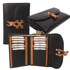 Mittlere Damenbörse 12 Kartenfächer - Rind Nappa Leder - schwarz/tan 