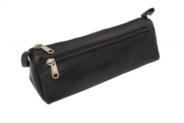 Großes Stiftemäppchen/Stifte Etui/Schulmäppchen - Rind Leder - schwarz 