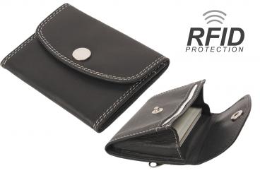 RFID Protected - Kartenbörse/Minibörse bis 8 Karten - Doppelnaht Rindleder schwarz 