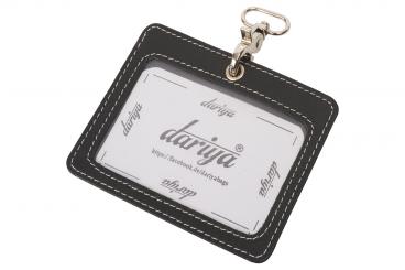 Dauerkarten- / Buskartenmäppchen mit Karabiner - Rind Leder - schwarz mit weißer Naht 