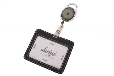 Dauerkarten- / Skipass Hülle mit Zipperband - Rind Leder - schwarz mit weißer Naht 