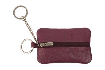 Rindleder Schlüsseltasche mit Paisley Muster - Beere 