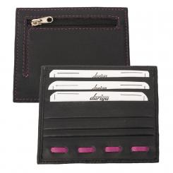 Flacher Kartenhalter für 3 Karten mit Münzfach schwarz/pink 