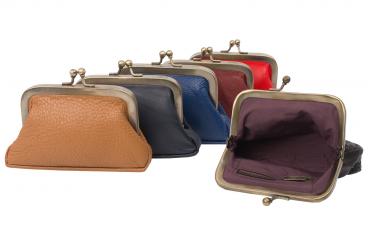 Bügelbörse / Knipsbörse groß mit Innen Reißverschlussfach - farblich sortiert Rind Leder 