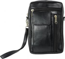 Herren Tasche mit großem Handyfach - softes Lamm Nappa Leder schwarz 