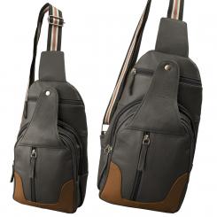 Bodybag Rucksack Schultertasche Crossover Cityrucksack mit Reißverschlussschutz - Rind Leder schwarz mit tan 