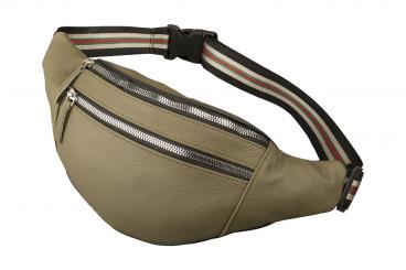 Bauchtasche mit Metallreißverschlussoptik - Rind Leder schwarz 