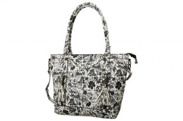 dariya® Freizeit Shopper/Tragetasche - mit Blumen schwarz/weiß - PU 