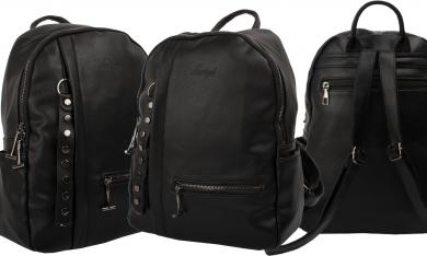 Edler Unisex Freizeit Rucksack mit Metall Reißverschlüssen - schwarz 