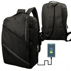Sportlicher Rucksack mit Laptopfach und Powerbank Anschlussöffnung - schwarz / 300D Oxford fabric 
