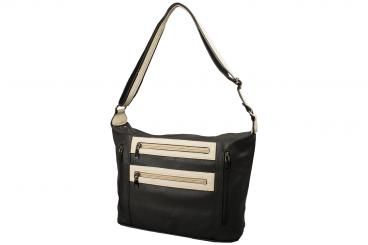 dariya® Große Umhängetasche mit 2 Hauptfächern - schwarz/beige - PU 