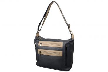 dariya® Große Umhängetasche mit 2 Hauptfächern - blau/creme - PU 