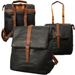 dariya® 2in1 Rucksack-Tasche mit Überschlag - schwarz/braun - PU 