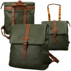 dariya® 2in1 Rucksack-Tasche mit Überschlag - dunkelgrün/braun - PU 