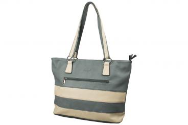 dariya® Shopper/Tragetasche mit Streifen - petrol/creme- PU 
