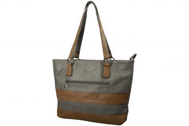 dariya® Shopper/Tragetasche mit Streifen - grau/braun - PU 