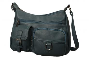 dariya® Umhängetasche mit zwei aufgesetzten Taschen - petrolgrün - PU 