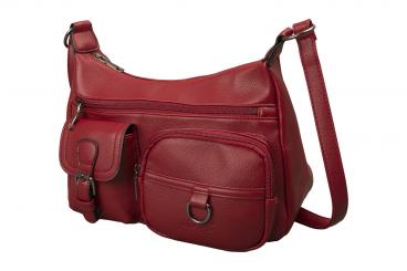dariya® Umhängetasche mit zwei aufgesetzten Taschen - dunkelrot - PU 