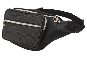 Stylische Bauchtasche mit Fronttasche Reißverschluss mit Metall-Look Reißverschluss - Nappa Leder schwarz 