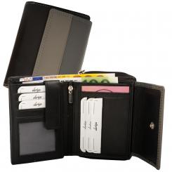 Kleine Damenbörse 15 Kartenfächer - Nappa Leder - schwarz/grau 