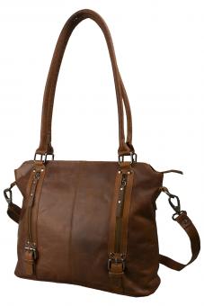 Henkeltasche mit Zierschnalle-  Büffel Pull-Up Vintage Leder 