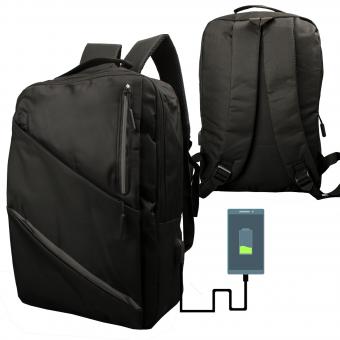 Sportlicher Rucksack mit Laptopfach und Powerbank Anschlussöffnung - schwarz / 300D Oxford fabric 