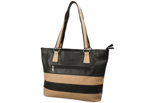 dariya® Shopper/Tragetasche mit Streifen - schwarz/natur - PU 