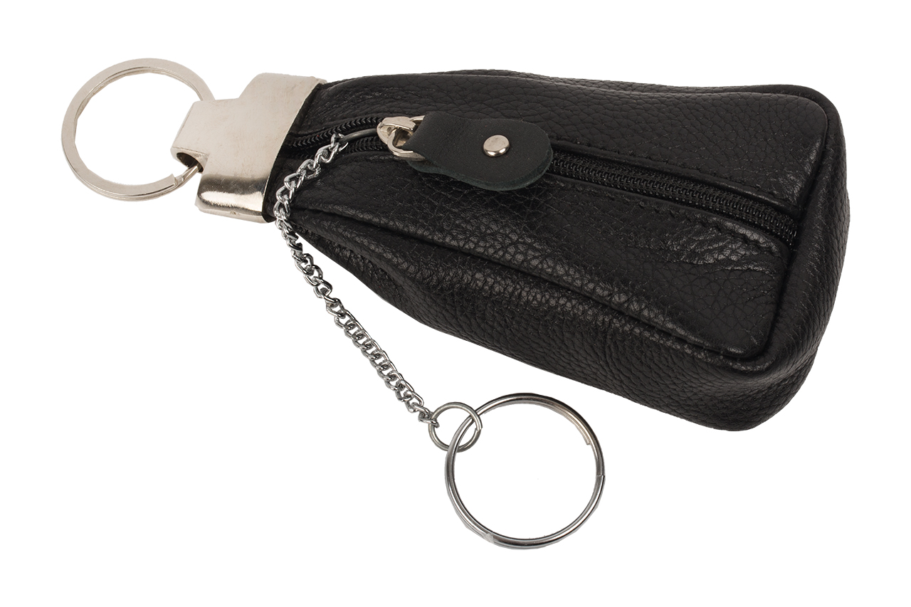 MB Werbeartikel | Moderne Schlüsseltasche mit massivem Metallelement und  Schlüsselringen - Rind Leder schwarz | online kaufen
